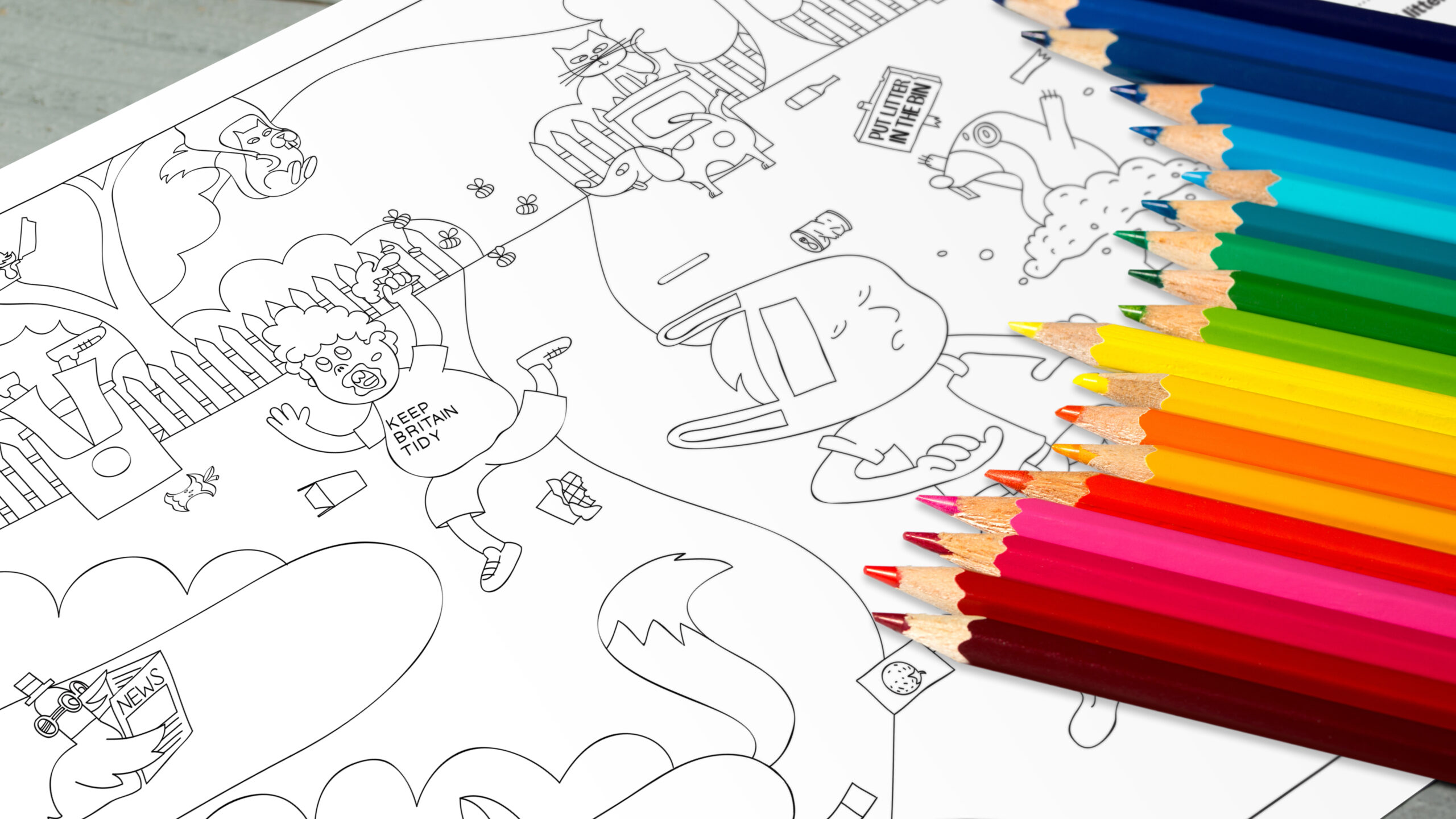 Image of Keep Britain Tidy Schools pack illustration, designed resource for colouring in activity in the classroom