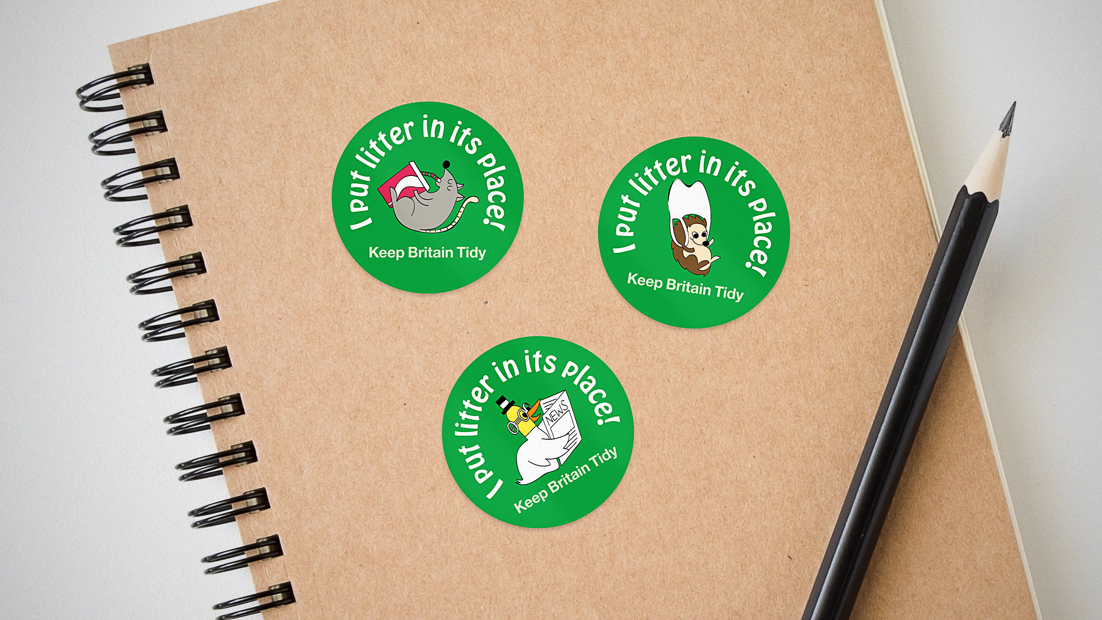 Image of Keep Britain Tidy Schools pack stickers on a notepad