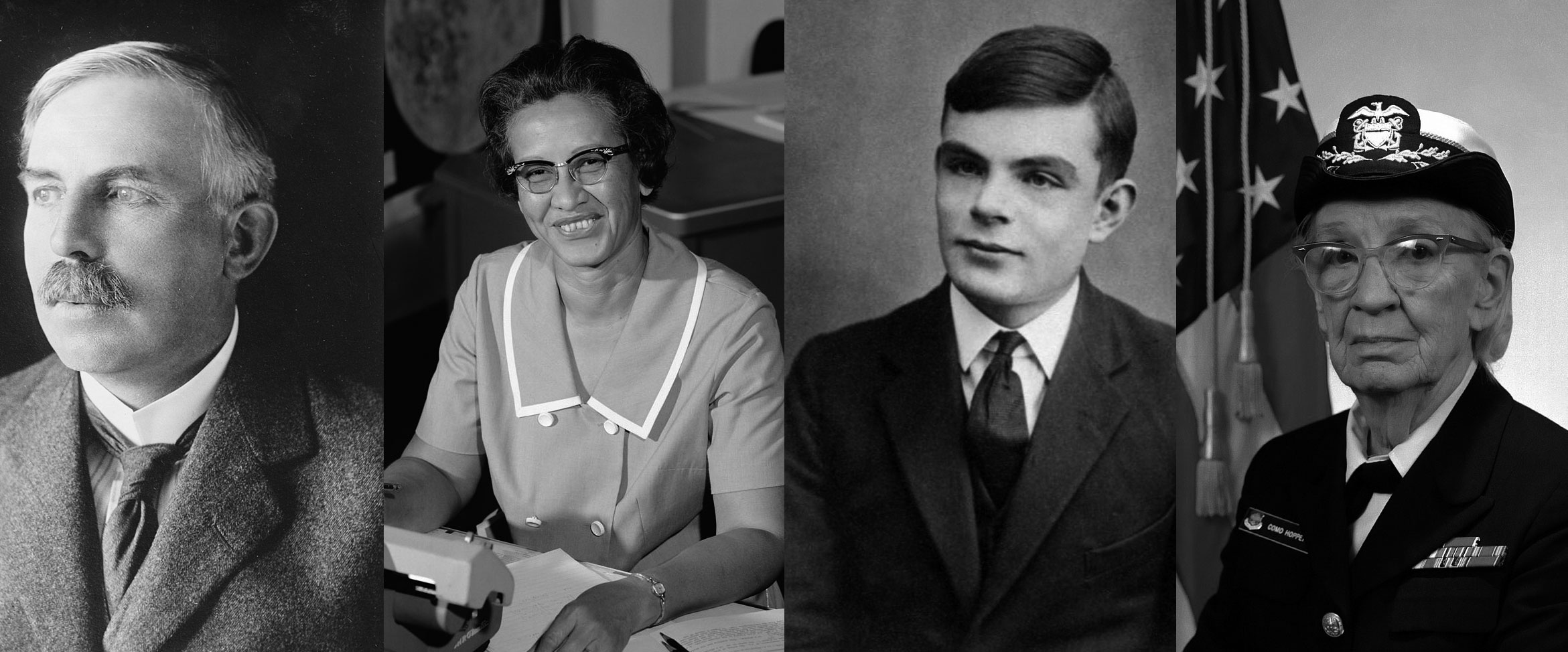 Image of Ernest Rutherford, Katherine Johnson, Alan Turing, Grace Hopper