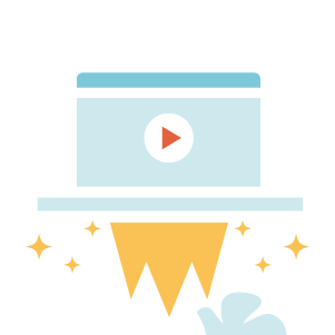 A graphic of a laptop taking off like a rocket.