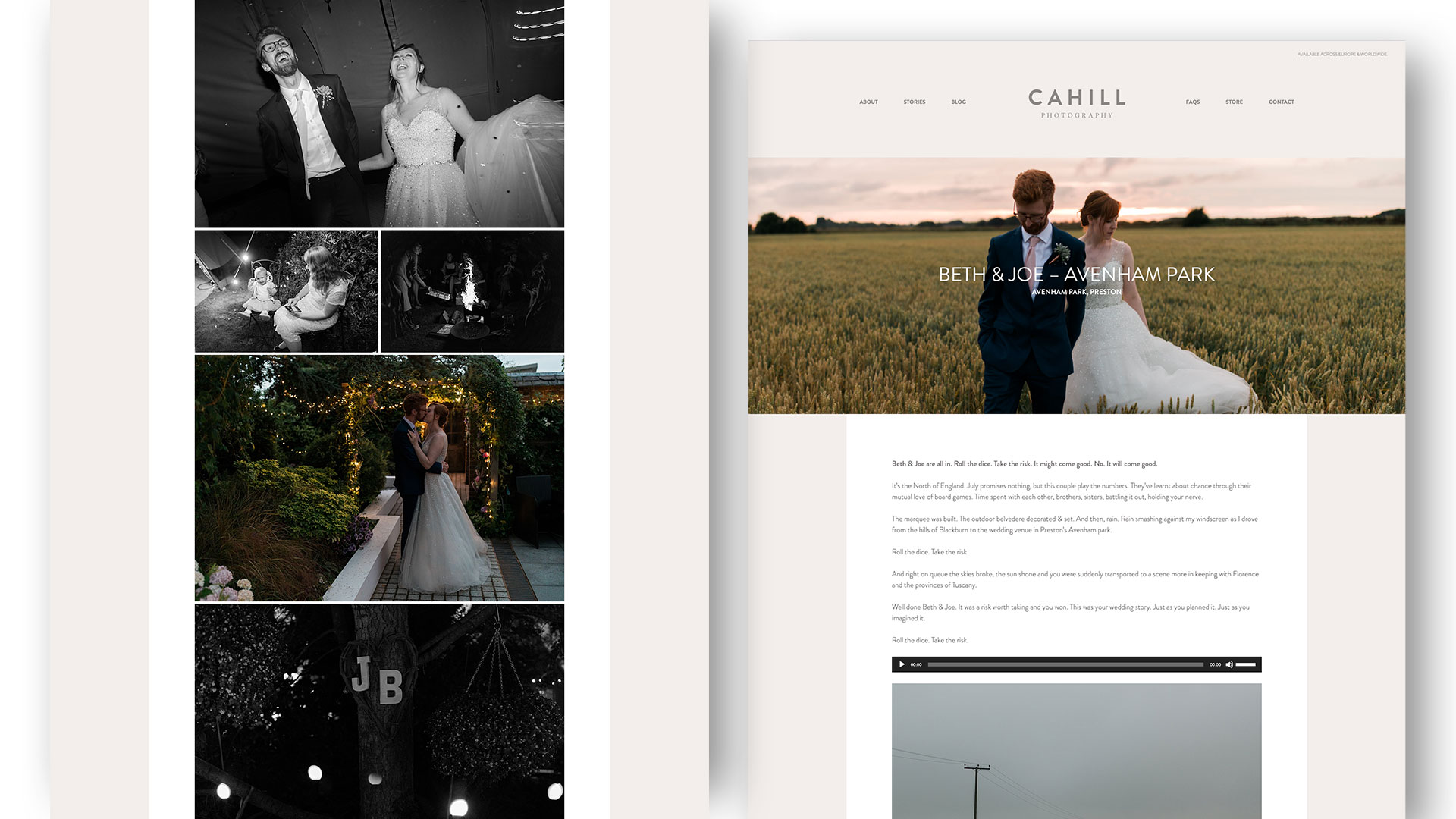 Cahill Photography website inner pages