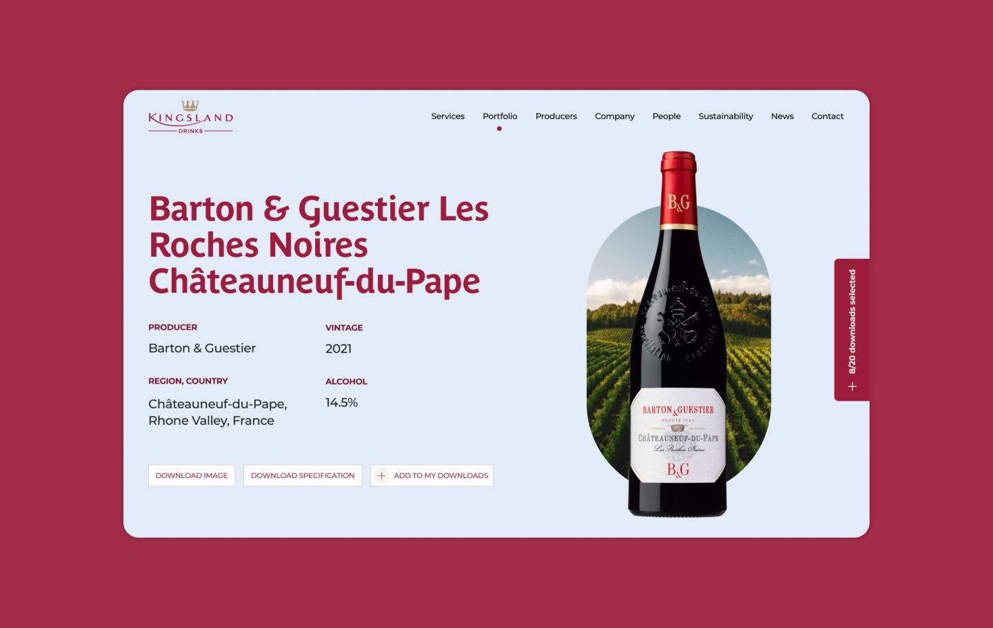 An image of the Kingsland Drinks product selection page.