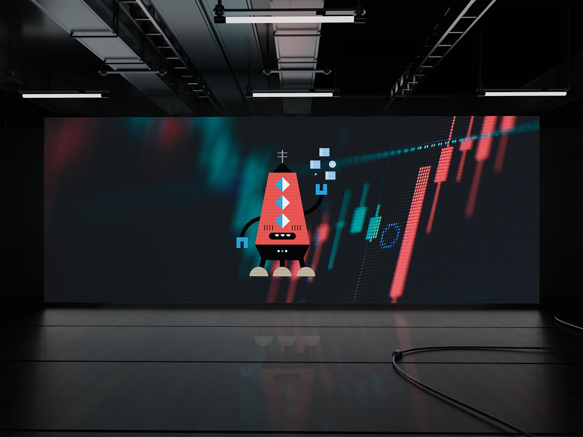 An image of the TeraHost character on a big screen.