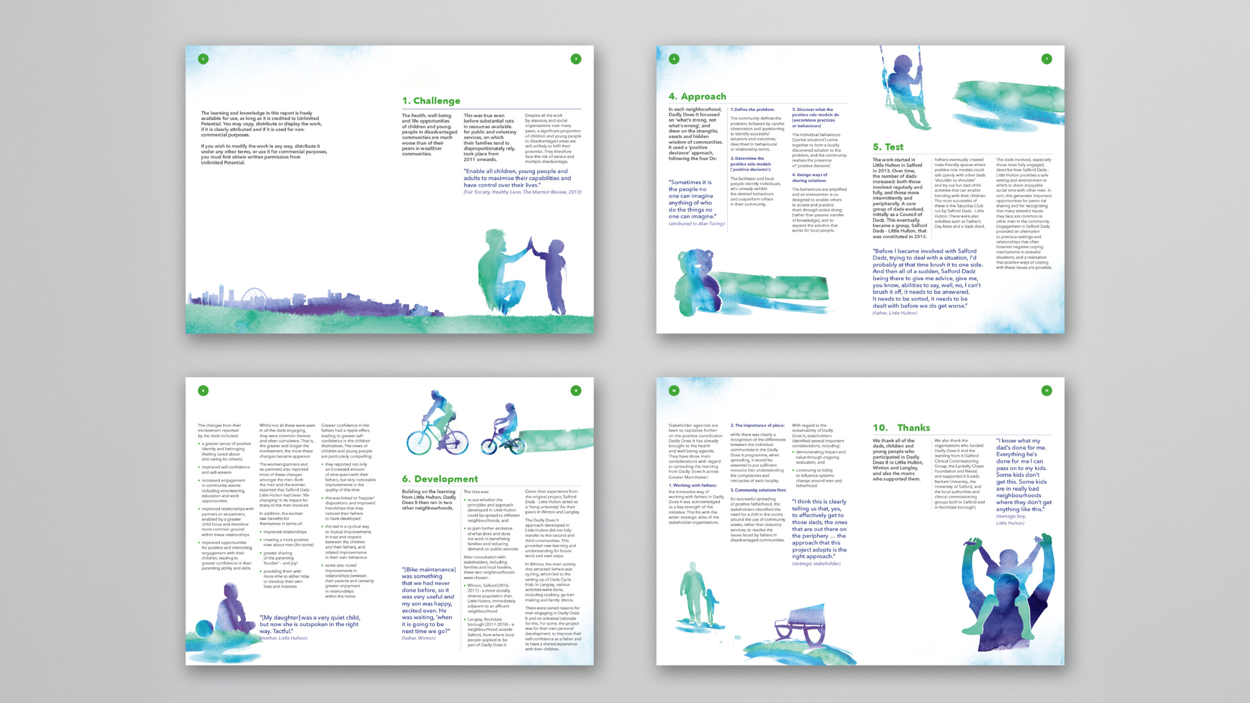 A set of pages from the booklets 'The impact of positive fatherhood'.