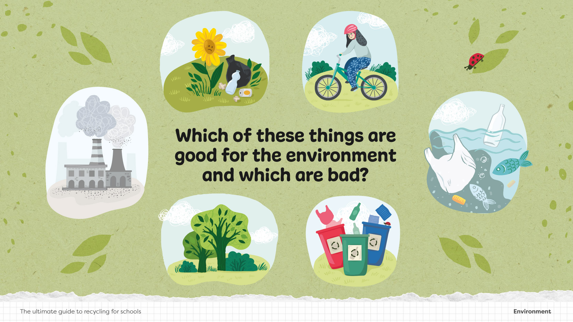illustrated slide from teachers pack presentation for children about recycling.