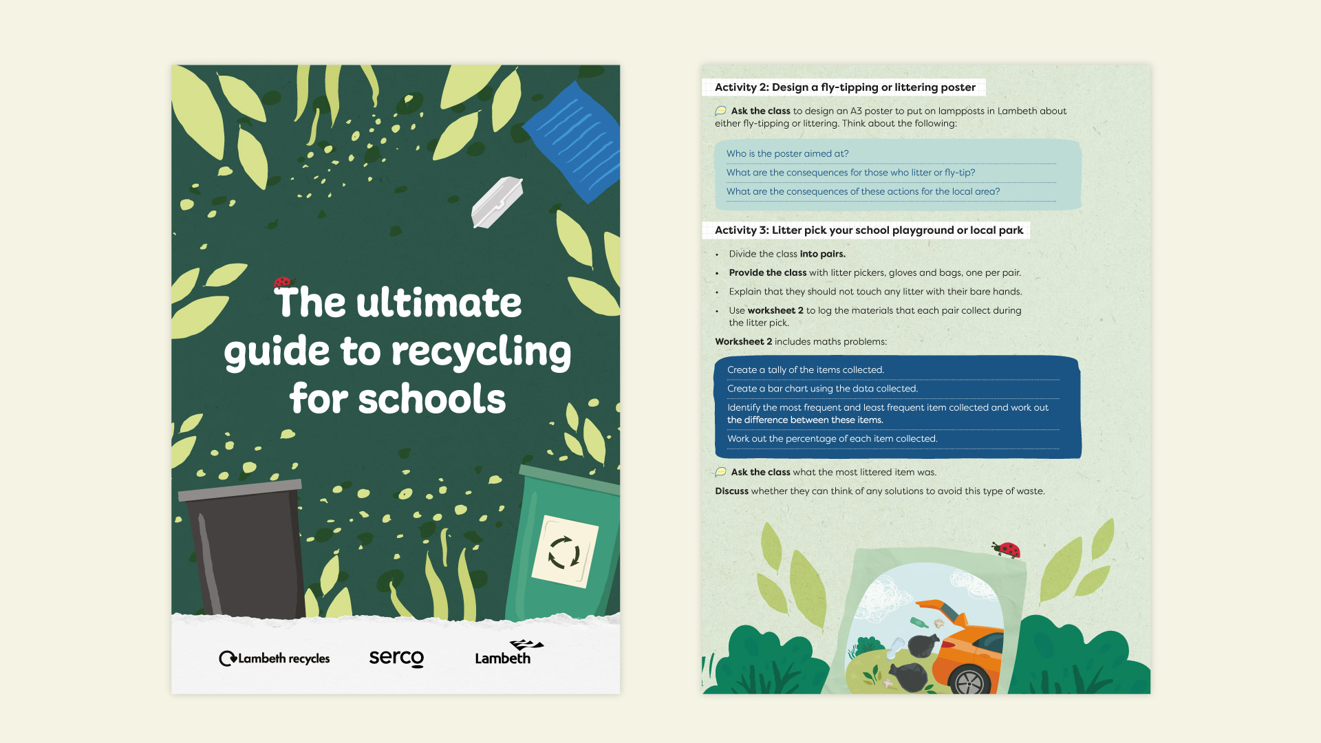 guide to recycling for schools cover and inside page.