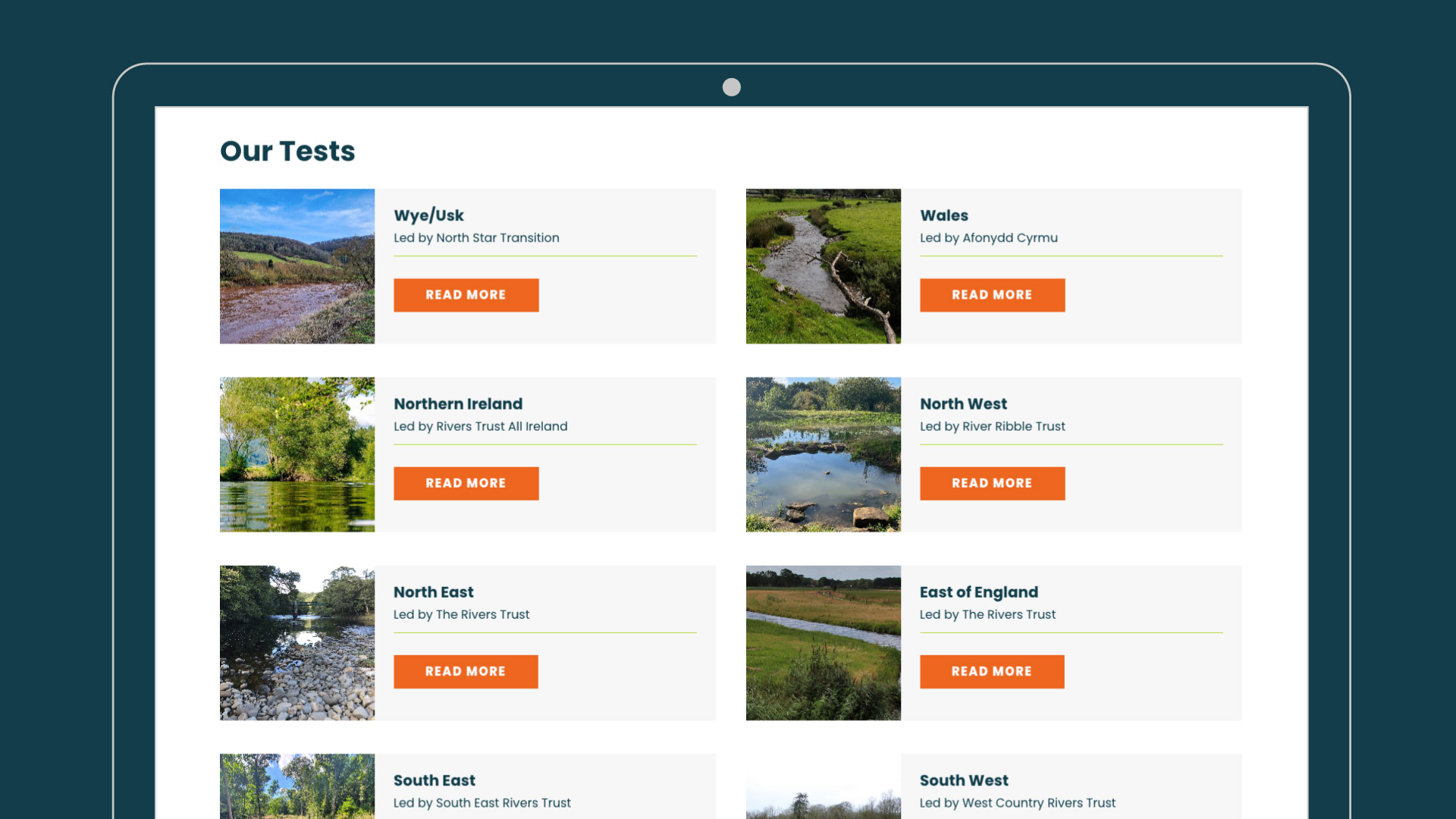 The regional tests page of the website.
