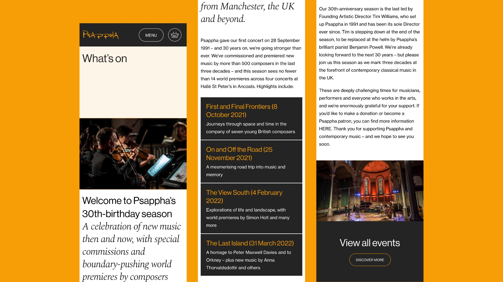 Mobile page designs of the website.