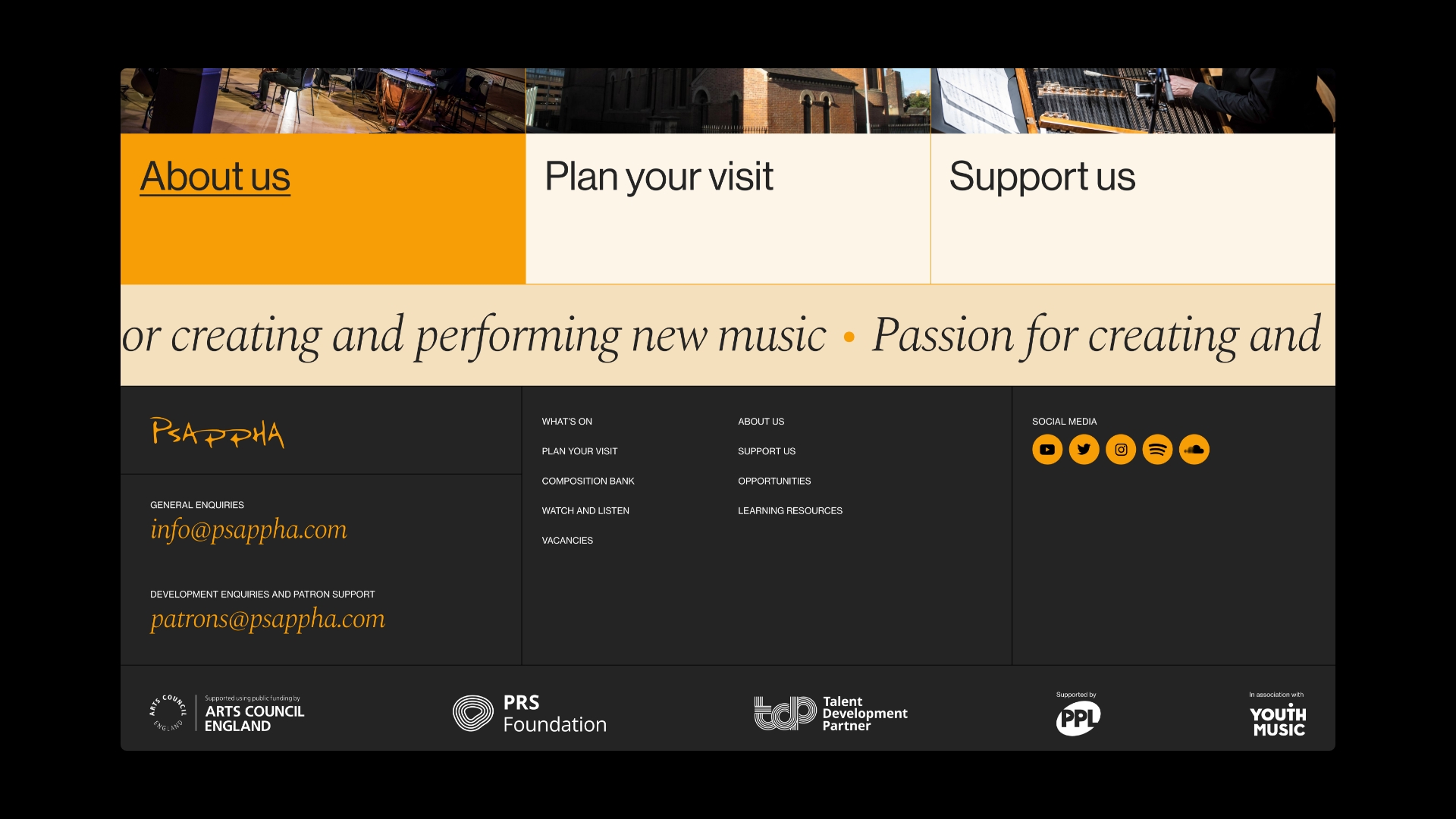 The scrolling footer design of the website.